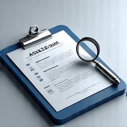 A clipboard with a checklist and a magnifying glass.